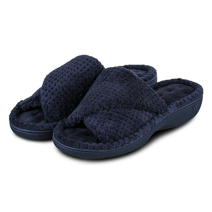 Isotoner Ladies Popcorn Turnover Open Toe Slippers Navy Extra Image 1